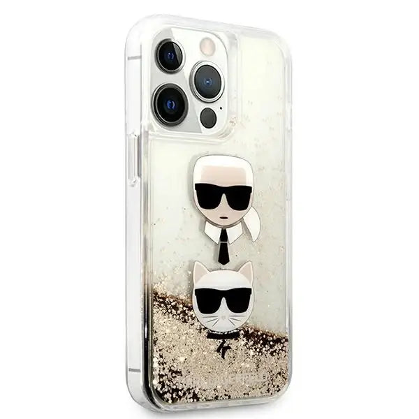 Karl Lagerfeld Liquid Glitter Karl&Choupette Head Case for iPhone 13 Pro Max 6.7’’ - Gold - Cell phone cases