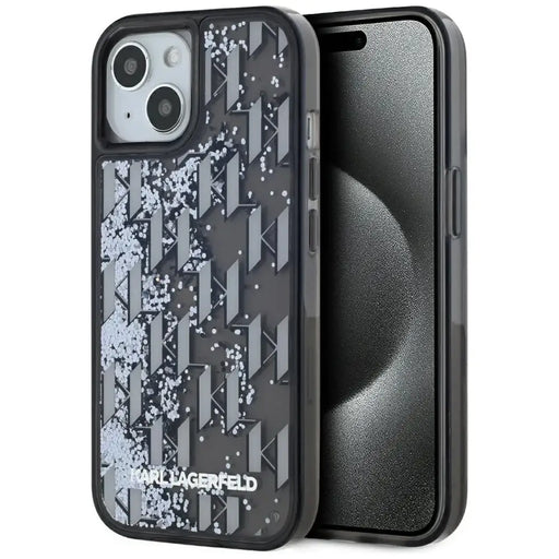 Karl Lagerfeld Liquide Glitter Monogram Gradient iPhone 15 Case - Black - Cell phone cases and covers<<<HurtelXML
