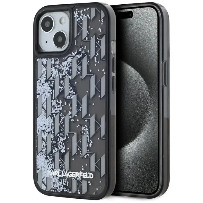 Karl Lagerfeld Liquide Glitter Monogram Gradient iPhone 15 Case - Black - Cell phone cases and covers<<<HurtelXML