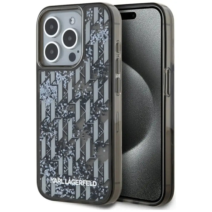 Karl Lagerfeld Liquide Glitter Monogram Gradient iPhone 15 Pro Case - Black - Cell phone cases and covers<<<HurtelXML