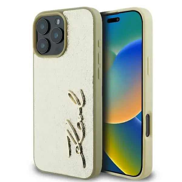 Karl Lagerfeld Metal Signature iPhone 16 Pro Case - Gold - Cell phone cases and covers<<<HurtelXML