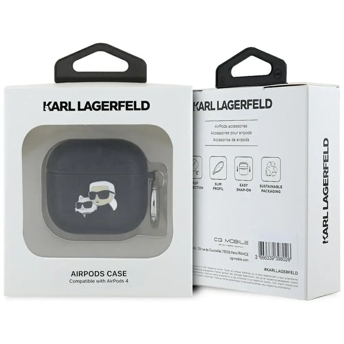 Karl Lagerfeld Monogram Karl & Choupette Head Case for AirPods 4 - Black - Cell phone cases and covers<<<HurtelXML