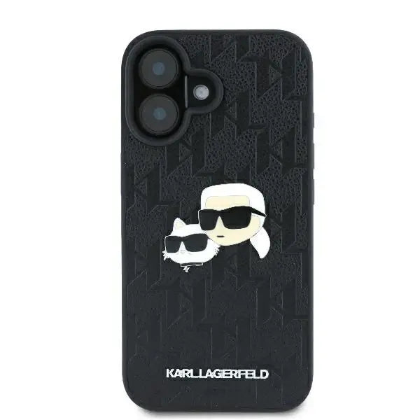 Karl Lagerfeld Monogram Karl & Choupette Head Pin iPhone 16 Plus Case - Black - Cell phone cases and covers<<<HurtelXML