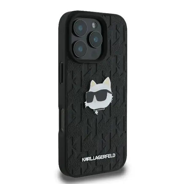 Karl Lagerfeld Monogram Choupette Head Pin iPhone 16 Pro Case - Black - Cell phone cases and covers<<<HurtelXML