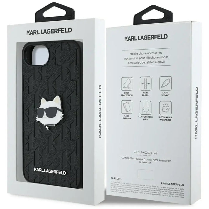 Karl Lagerfeld Monogram Choupette Head Pin iPhone 16e Case - Black - Cell phone cases and covers<<<HurtelXML