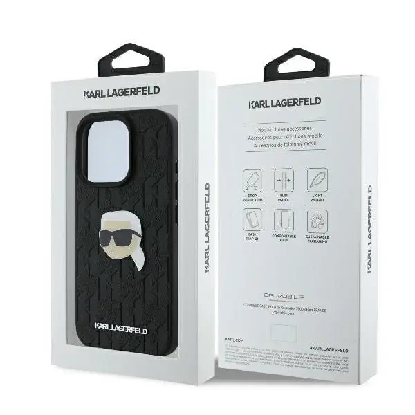 Karl Lagerfeld Monogram Karl Head Pin iPhone 16 Pro Max Case - Black - Cell phone cases and covers<<<HurtelXML