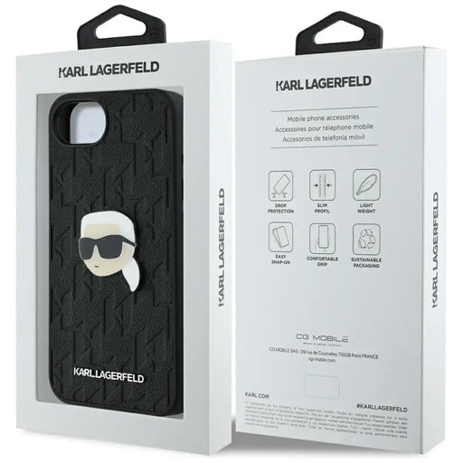 Karl Lagerfeld Monogram Karl Head Pin iPhone 16e Case - Black - Cell phone cases and covers<<<HurtelXML