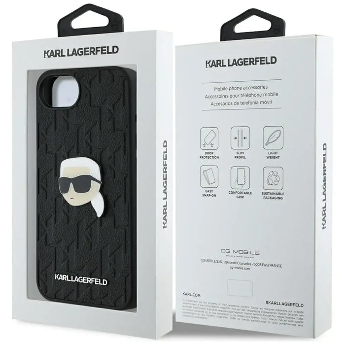 Karl Lagerfeld Monogram Karl Head Pin iPhone 16e Case - Black - Cell phone cases and covers<<<HurtelXML