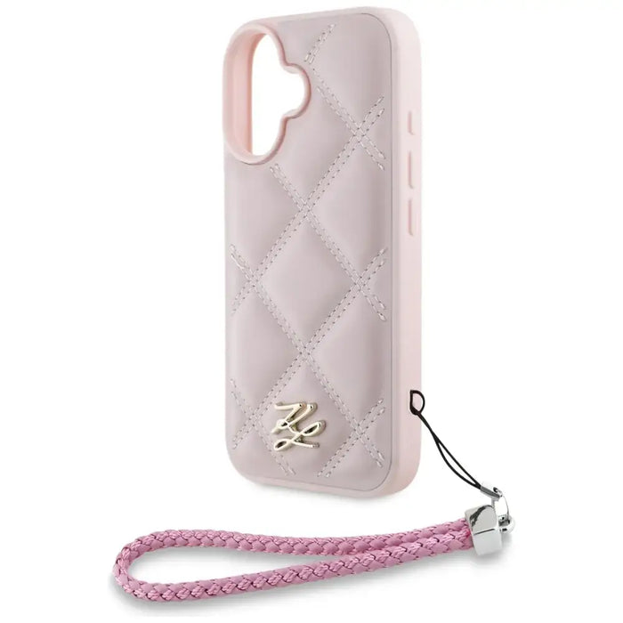 Karl Lagerfeld Quilted Initial Logo & Chain Strap iPhone 16 Case - Pink - Cell phone cases and covers<<<HurtelXML
