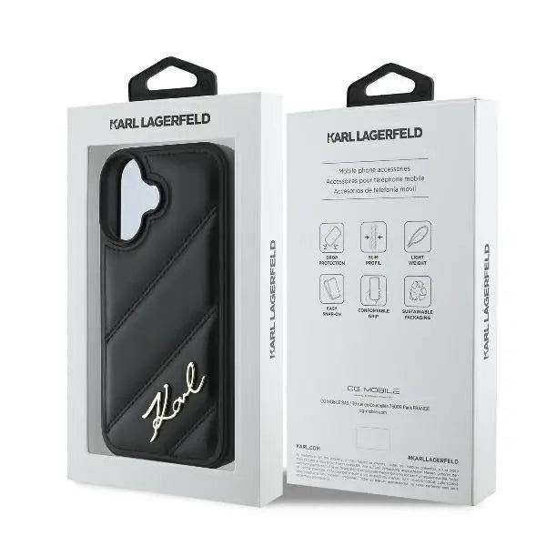 Karl Lagerfeld Quilted Signature iPhone 16 Plus Case - Black - Cell phone cases and covers<<<HurtelXML