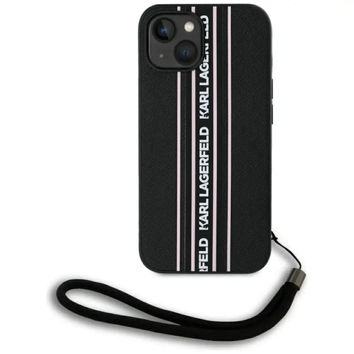 Karl Lagerfeld Saffiano Athleisure Stripes Cord iPhone 15 Case - Pink - Cell phone cases and covers<<<HurtelXML