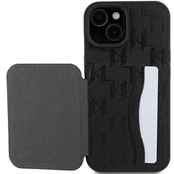Karl Lagerfeld Saffiano Cardslots and Stand Monogram Choupette case for iPhone 15 - black - Cell phone cases