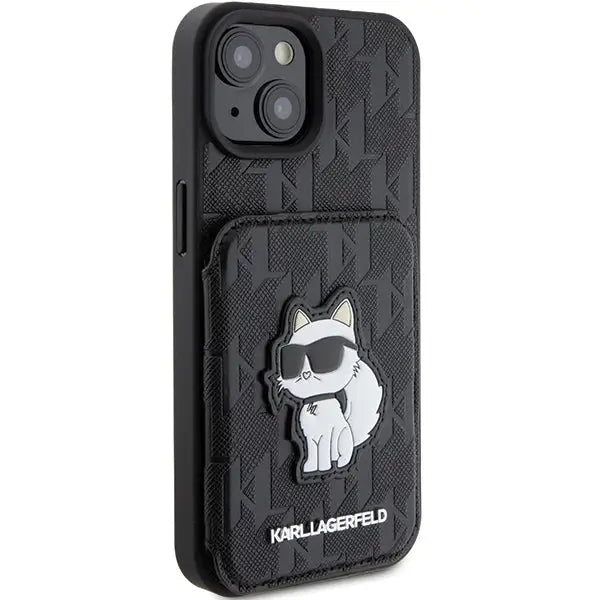 Karl Lagerfeld Saffiano Cardslots and Stand Monogram Choupette case for iPhone 15 - black - Cell phone cases