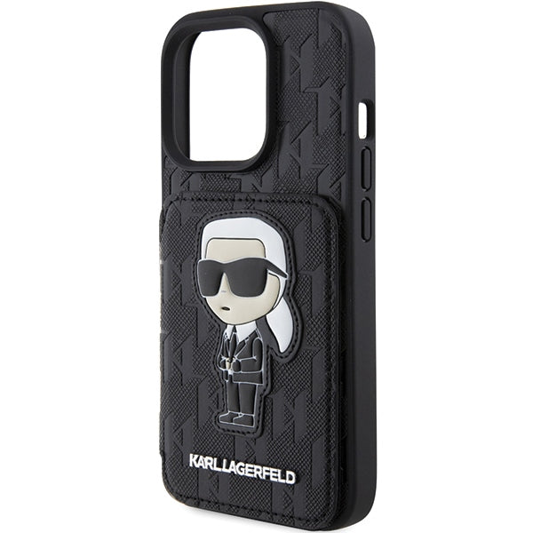 Karl Lagerfeld Saffiano Cardslots and Stand Monogram Ikonik Patch case for iPhone 15 Pro Max - black - Cell phone cases