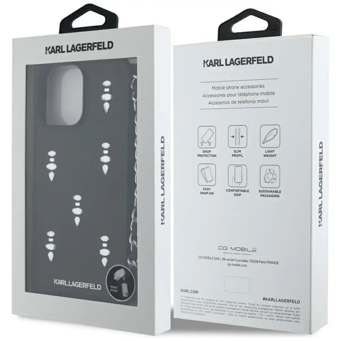 Karl Lagerfeld Saffiano Crystals w/Chain iPhone 16 Pro Max Case - Black - Cell phone cases and covers<<<HurtelXML
