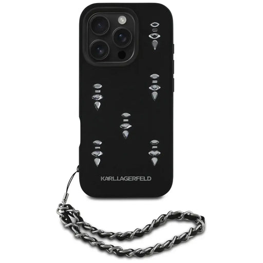 Karl Lagerfeld Saffiano Crystals w/Chain iPhone 16 Pro Max Case - Black - Cell phone cases and covers<<<HurtelXML