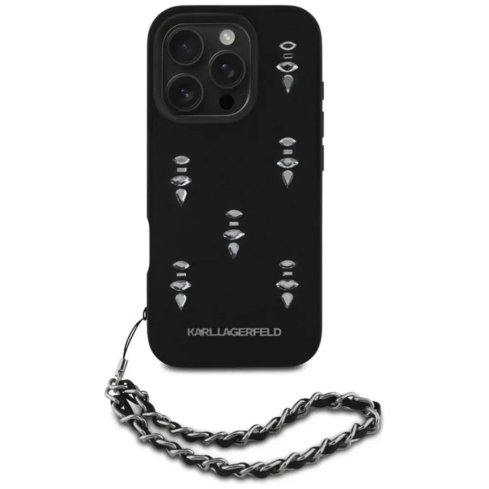 Karl Lagerfeld Saffiano Crystals w/Chain iPhone 16 Pro Max Case - Black - Cell phone cases and covers<<<HurtelXML