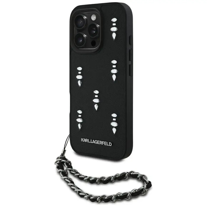 Karl Lagerfeld Saffiano Crystals w/Chain iPhone 16 Pro Max Case - Black - Cell phone cases and covers<<<HurtelXML