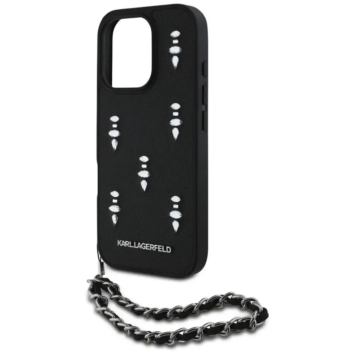 Karl Lagerfeld Saffiano Crystals w/Chain iPhone 16 Pro Max Case - Black - Cell phone cases and covers<<<HurtelXML
