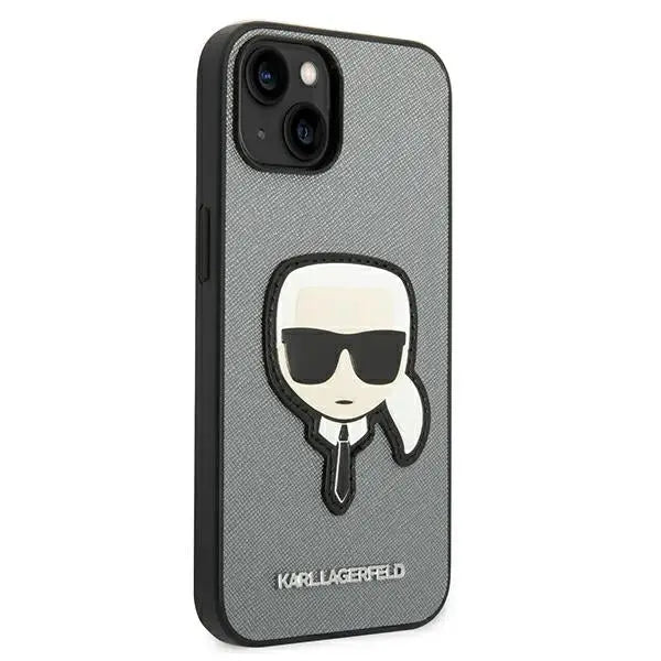 Karl Lagerfeld Saffiano Karl’s Head Patch case for iPhone 14 Plus - silver - Cell phone cases and covers<<<HurtelXML