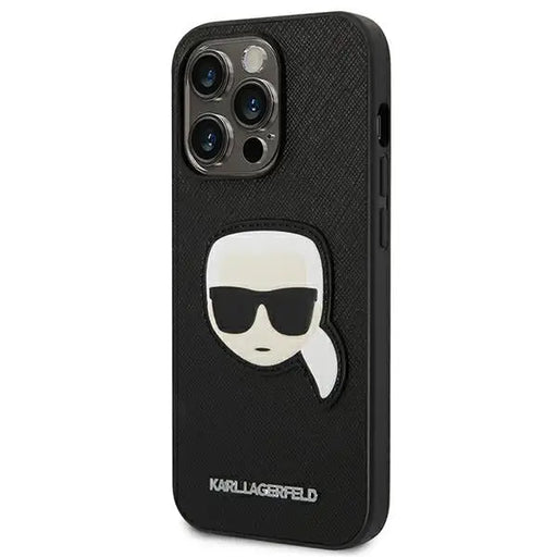 Karl Lagerfeld Saffiano Karl’s Head Patch Case for iPhone 14 Pro - Black - Cell phone cases and covers<<<HurtelXML