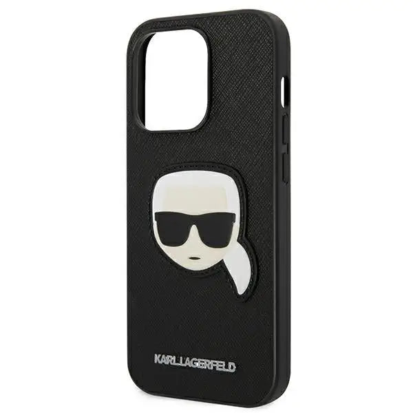 Karl Lagerfeld Saffiano Karl’s Head Patch Case for iPhone 14 Pro - Black - Cell phone cases and covers<<<HurtelXML