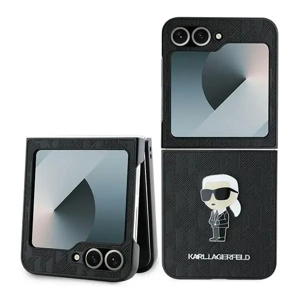 Karl Lagerfeld Saffiano Monogram Ikonik Pin Case for Samsung Galaxy Z Flip 6 - Black - Cell phone cases