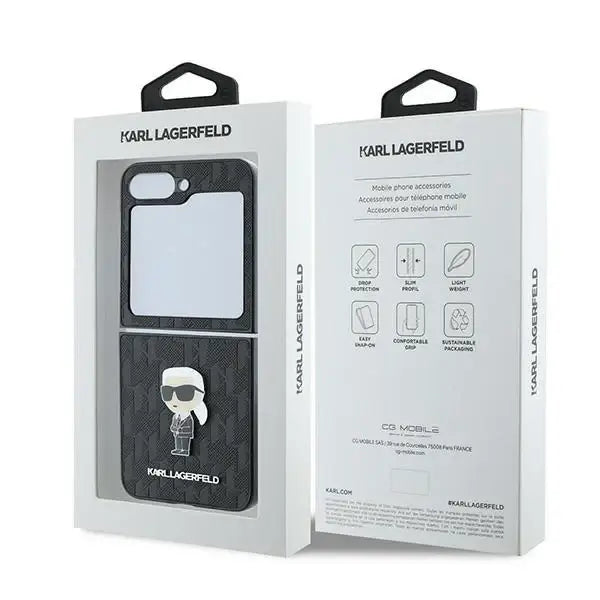 Karl Lagerfeld Saffiano Monogram Ikonik Pin Case for Samsung Galaxy Z Flip 6 - Black - Cell phone cases