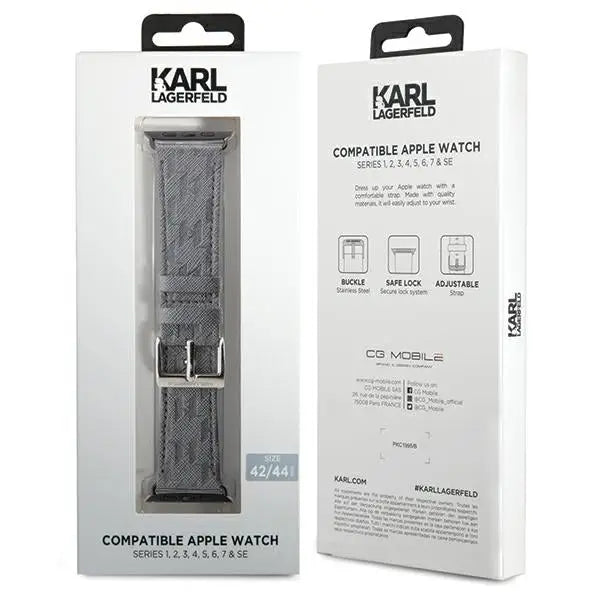 Karl Lagerfeld Saffiano Monogram strap for Apple Watch 42/44/45/49mm - silver - Other cell phone equipment<<<HurtelXML