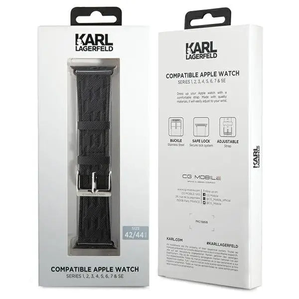 Karl Lagerfeld Saffiano Monogram strap for Apple Watch 42/44/45/49mm - black - Other cell phone equipment<<<HurtelXML