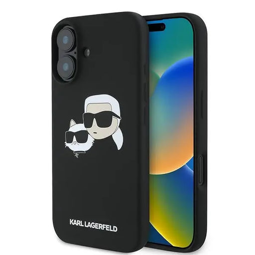 Karl Lagerfeld Silicone Case Nauble Heads Print MagSafe for iPhone 16 Plus - Black - Cell phone cases