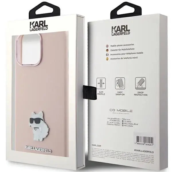 Karl Lagerfeld Silicone Choupette Metal Pin case for iPhone 15 Pro - pink - Cell phone cases and covers<<<HurtelXML
