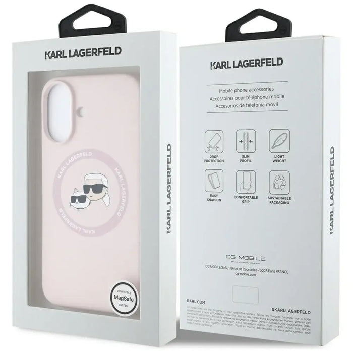 Karl Lagerfeld Silicone Double Heads And Circle MagSafe Case for iPhone 16 Pink - Cell phone cases