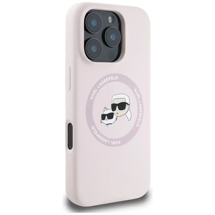 Karl Lagerfeld Silicone Double Heads And Circle MagSafe Case for iPhone 16 Pro Pink - Cell phone cases