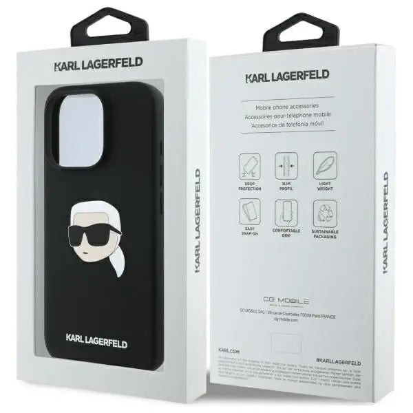 Karl Lagerfeld Silicone Karl Head Print MagSafe iPhone 16 Pro Case - Black - Cell phone cases and covers<<<HurtelXML