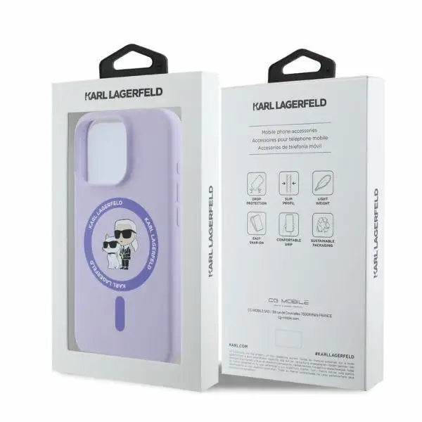 Karl Lagerfeld Silicone Karl&Choupette Heads Ring MagSafe Case for iPhone 16 Pro Max - Purple - Cell phone cases