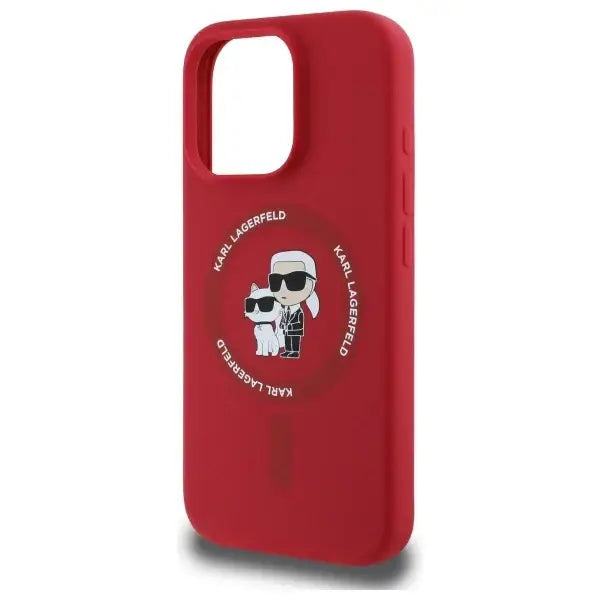 Karl Lagerfeld Silicone Karl&Choupette Heads Ring MagSafe Case for iPhone 16 Pro - Red - Cell phone cases