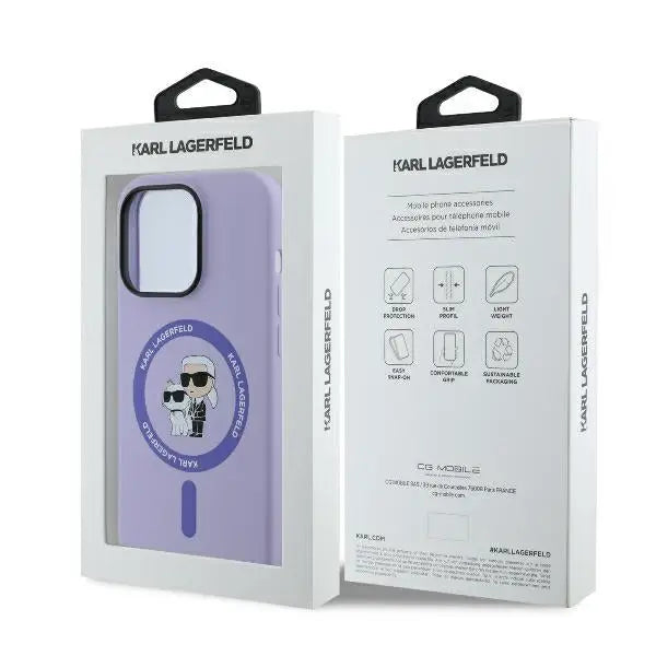 Karl Lagerfeld Silicone Karl&Choupette Heads Ring MagSafe Case for iPhone 14 Pro Max - Purple - Cell phone cases