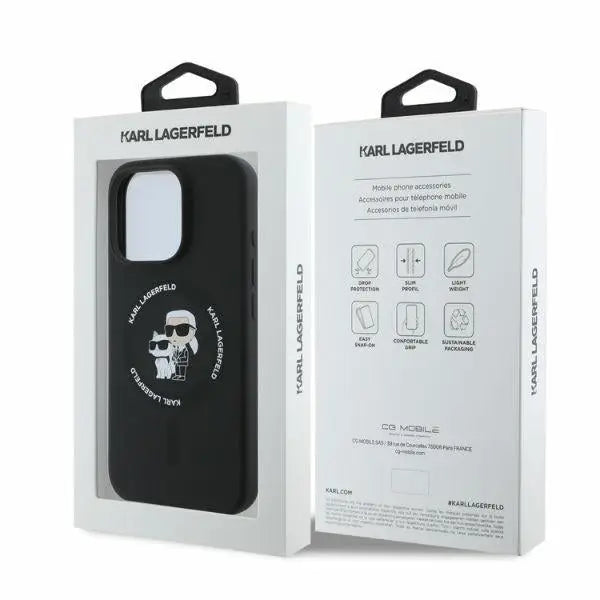 Karl Lagerfeld Silicone Karl&Choupette Heads Ring MagSafe Case for iPhone 16 Pro - Black - Cell phone cases