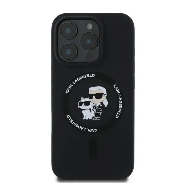 Karl Lagerfeld Silicone Karl&Choupette Heads Ring MagSafe Case for iPhone 16 Pro - Black - Cell phone cases