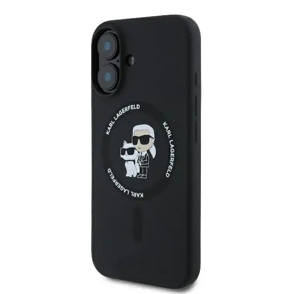 Karl Lagerfeld Silicone Karl&Choupette Heads Ring MagSafe Case for iPhone 16 Plus - Black - Cell phone cases