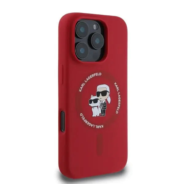 Karl Lagerfeld Silicone Karl&Choupette Heads Ring MagSafe case for iPhone 16 Pro Max - red - Cell phone cases