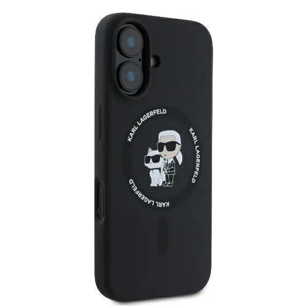 Karl Lagerfeld Silicone Karl&Choupette Heads Ring MagSafe Case for iPhone 16 Plus - Black - Cell phone cases