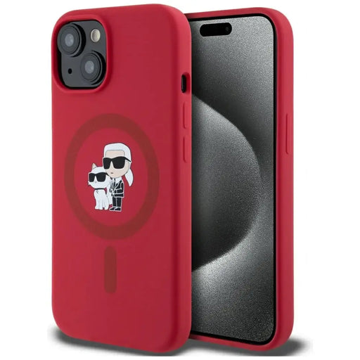 Karl Lagerfeld Silicone Karl&Choupette Heads Ring MagSafe iPhone 15 Case - Red - Cell phone cases and covers<<<HurtelXML