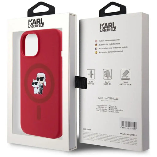 Karl Lagerfeld Silicone Karl&Choupette Heads Ring MagSafe iPhone 15 Case - Red - Cell phone cases and covers<<<HurtelXML