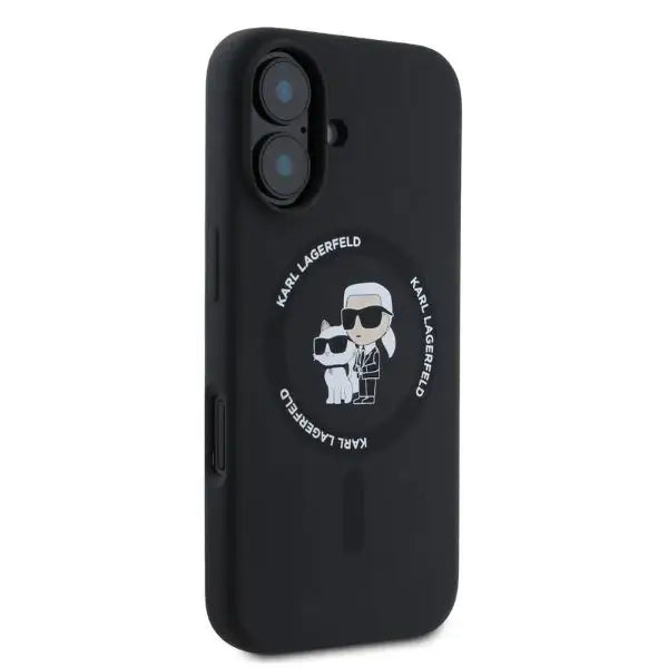 Karl Lagerfeld Silicone Karl&Choupette Heads Ring MagSafe iPhone 16 Case - Black - Cell phone cases