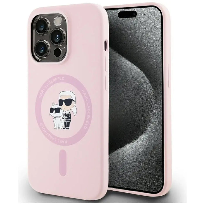Karl Lagerfeld Silicone Karl&Choupette MagSafe Case for iPhone 14 Pro Max - Pink - Cell phone cases