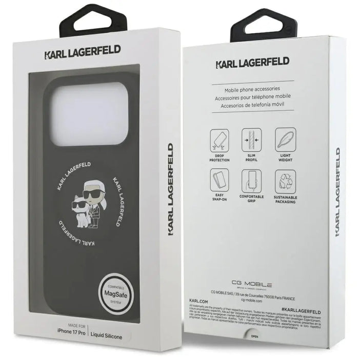 Karl Lagerfeld Silicone Karl&Choupette Ring MagSafe Case for iPhone 17 Pro - Black - Cell phone cases