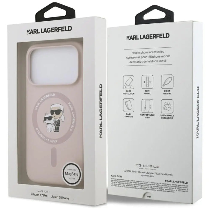 Karl Lagerfeld Silicone Karl&Choupette Ring MagSafe Case for iPhone 17 Pro - Pink - Cell phone cases