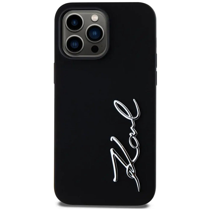 Karl Lagerfeld Silicone Metal Script Logo Case for iPhone 14 Pro Max Black - Cell phone cases and covers<<<HurtelXML